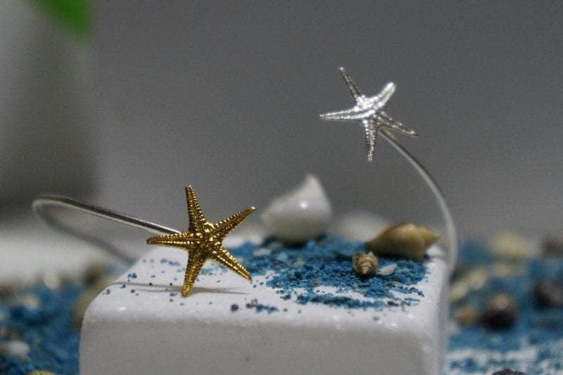 Gold Starfish Bracelet, Two-Tone Silver and Gold, Nature Inspired Jewelry Gift for Women-3