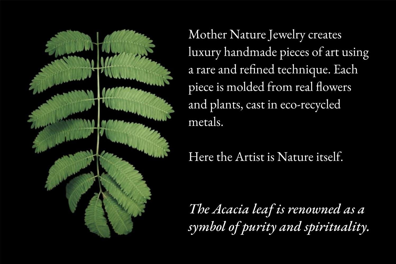 Real Mimosa Leaf Gold Hoop Earrings with Black Rhodium Detail, Handmade Nature Jewelry, Organic Botanical Hoops, Gift for Renewal &amp; Fortitude, Sterling Silver 925