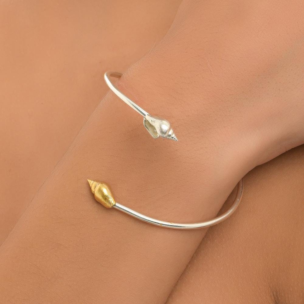 Sea Shell Cuff Bracelet, Dainty Gold Plated Silver (Adjustable)-0