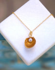 Solid Gold Sea Shell Necklace with Pearl, Handmade Minimalist Jewelry, Organic Beach Pendant, Gift for Luck, Real Gold (9K, 14K, 18K)