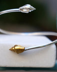 Silver Shell Bracelet: Adjustable Cuff with Gold Details-0