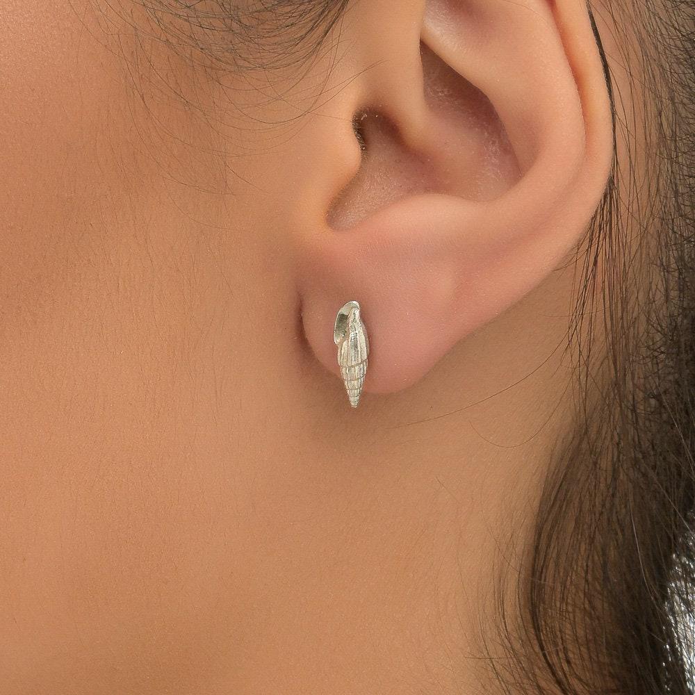 Sterling Silver Sea Shell Earrings: Dainty Nature-Inspired Studs-0