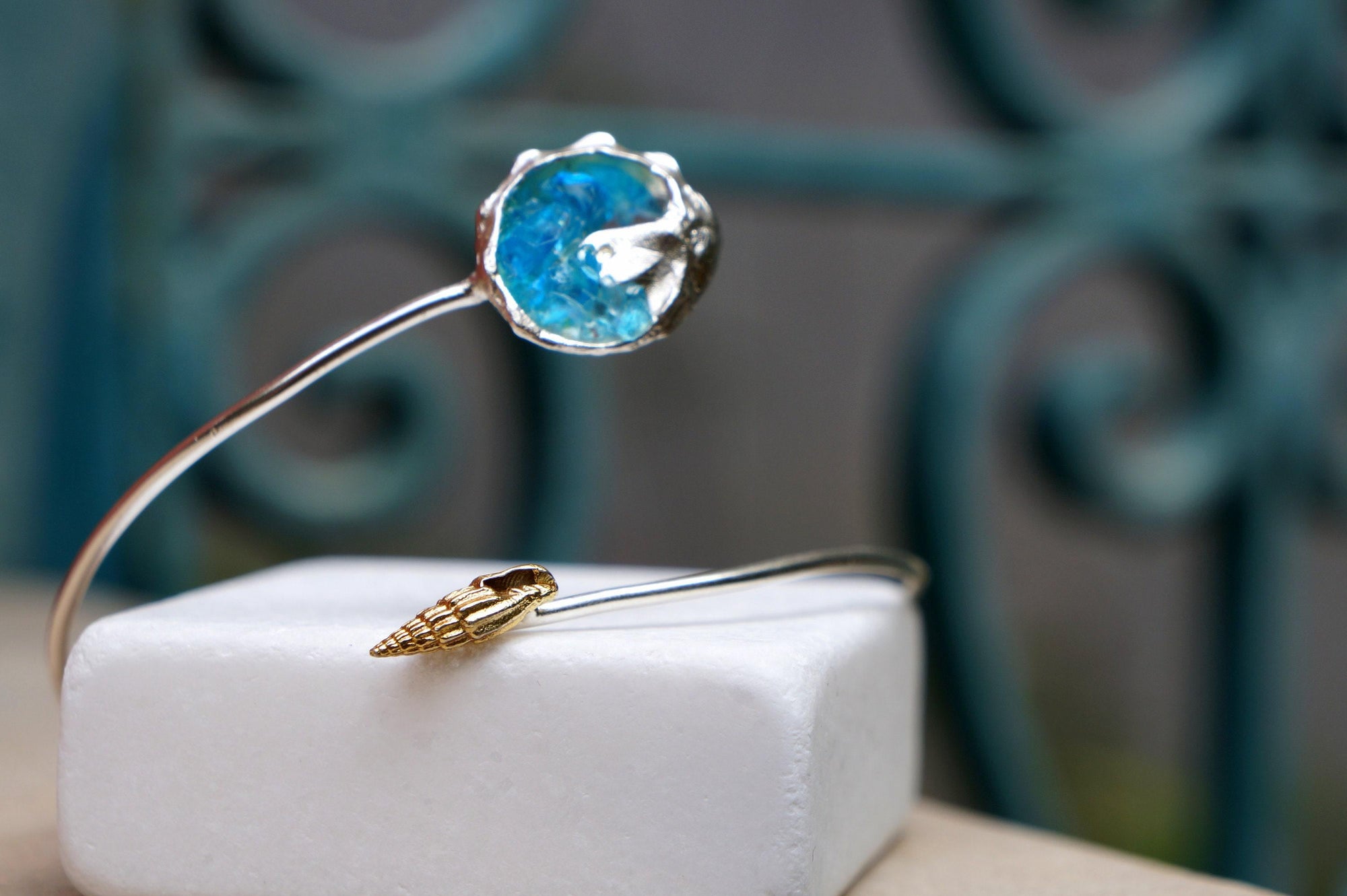Murano Glass Silver Bangle Bracelet, Handmade Nature Jewelry, Organic Forest Cuff, Gift for Longevity &amp; Love, Sterling Silver 925