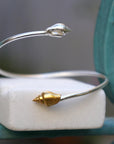 Silver Shell Bracelet: Adjustable Cuff with Gold Details-4