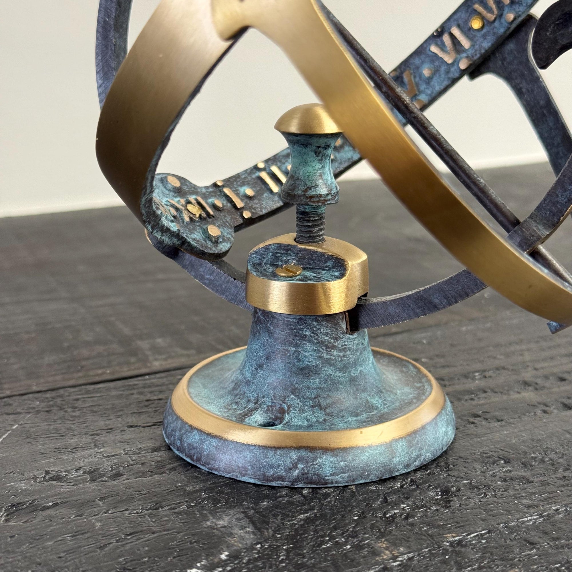 Armillary Small Solid Brass Verdigris Patina Sphere Sundial