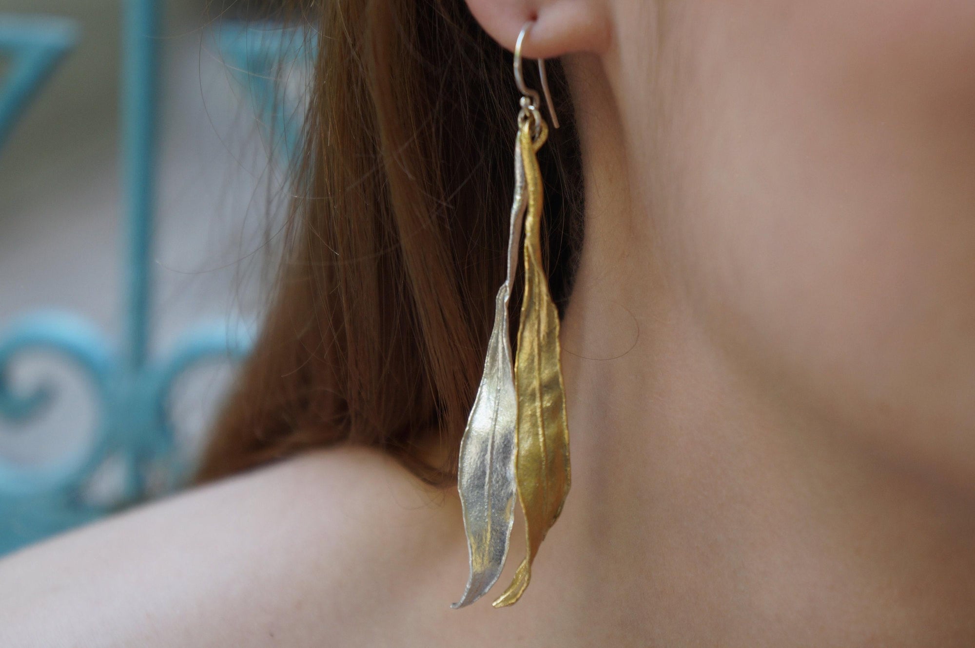 Real Olive Leaf Earrings, Handmade Statement Jewelry, Organic Forest Dangles, Nature's Gift for Luck &amp; Health, Gold and Sterling Silver 925
