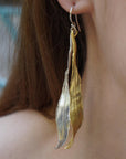 Real Olive Leaf Earrings, Handmade Statement Jewelry, Organic Forest Dangles, Nature's Gift for Luck & Health, Gold and Sterling Silver 925