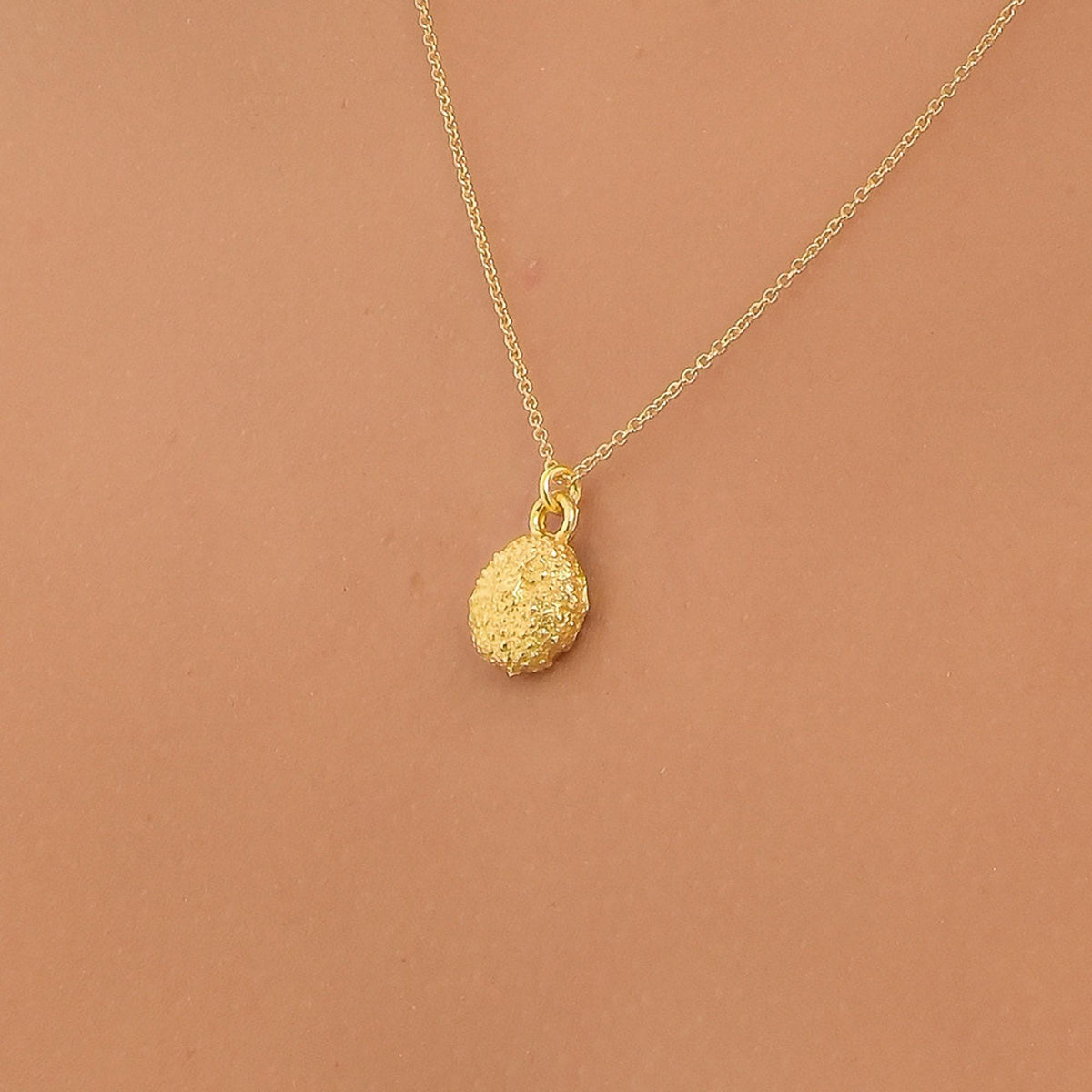 Tiny Urchin Gold Necklace, Handmade Minimalist Jewelry, Nature-Inspired Ocean Pendant, Gift for Renewal and Health, Sterling Silver 925