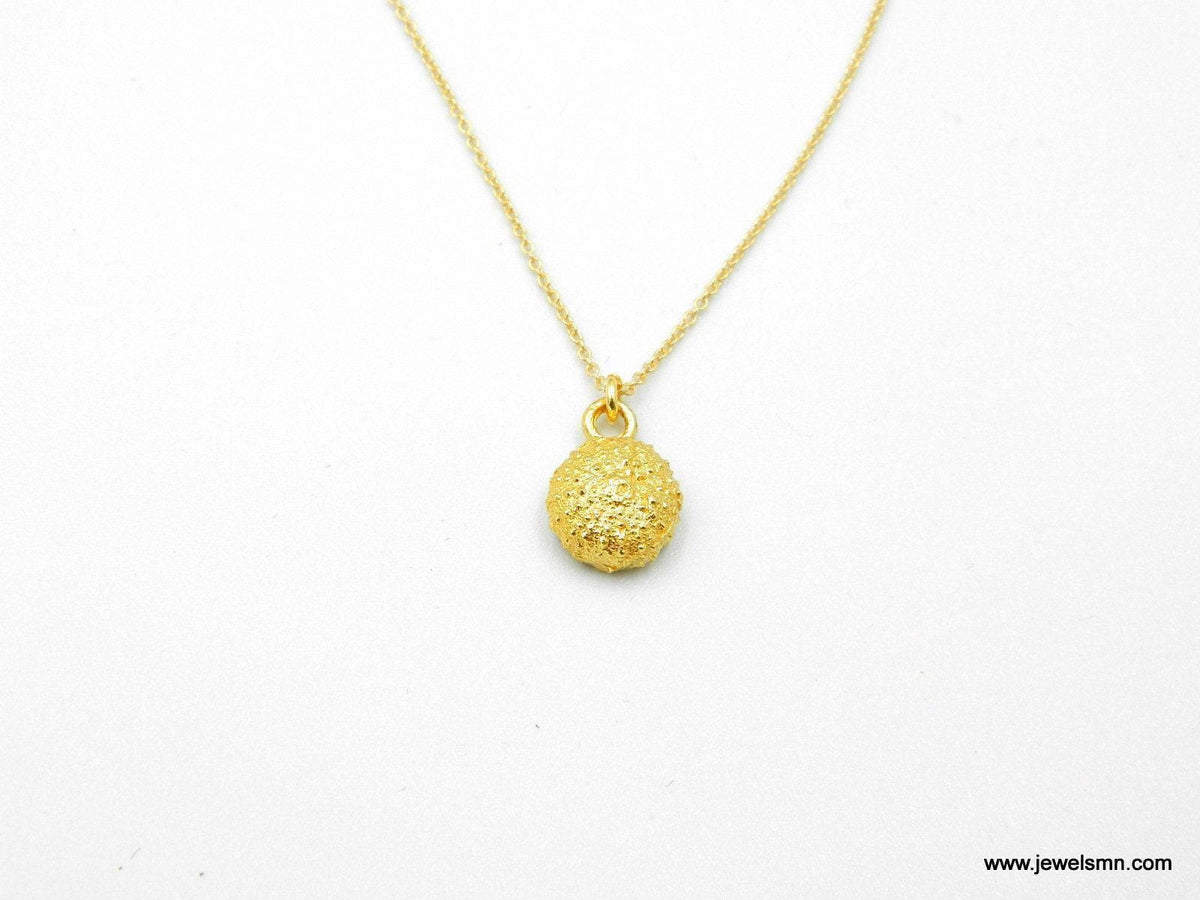 Tiny Urchin Gold Necklace, Handmade Minimalist Jewelry, Nature-Inspired Ocean Pendant, Gift for Renewal and Health, Sterling Silver 925