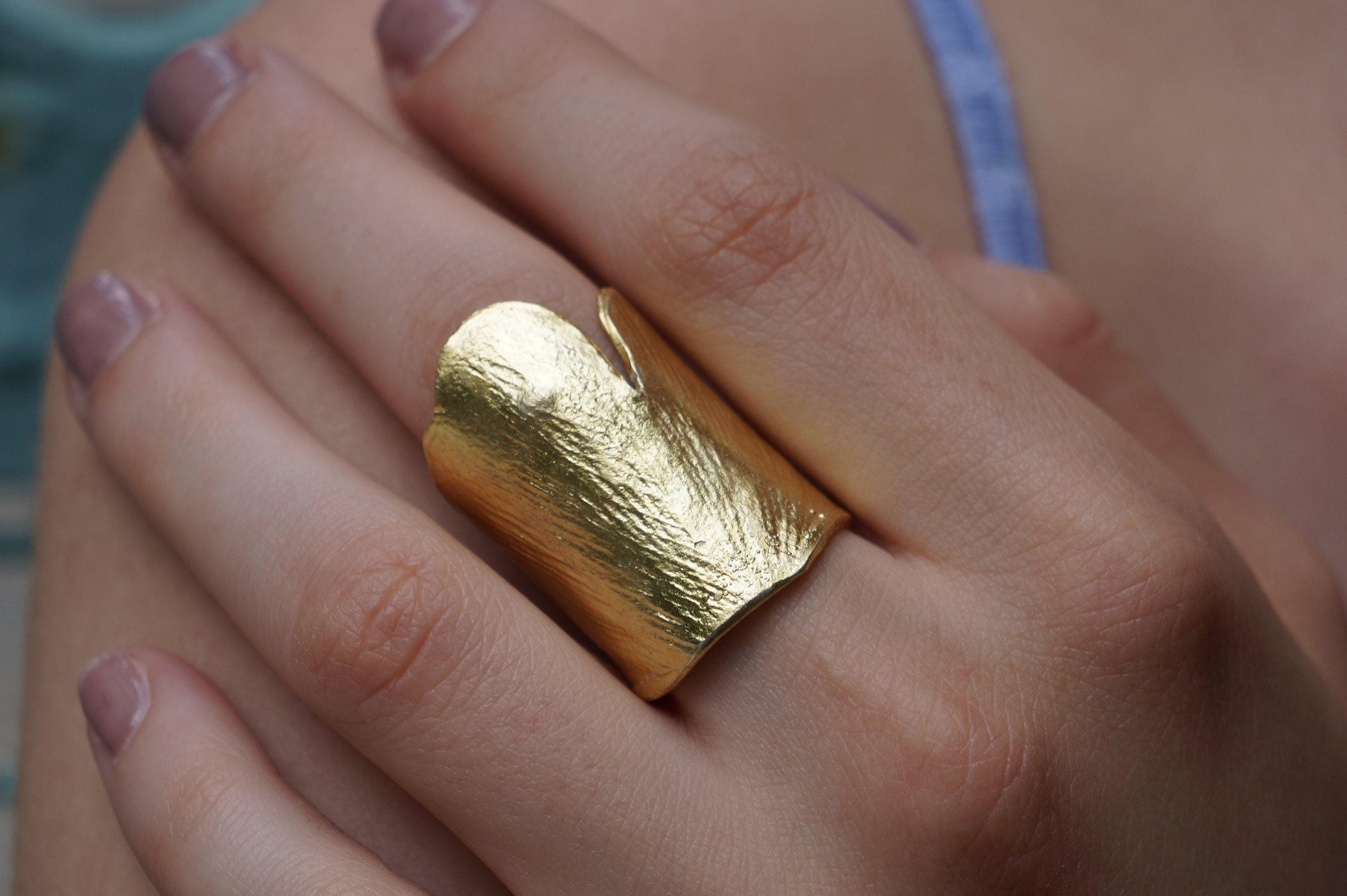 Gold Ginkgo Biloba Leaf Ring, Handmade Statement Jewelry, Organic Nature Band, Boho Gift for Luck &amp; Health, Sterling Silver 925