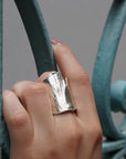 Gold Ginkgo Biloba Leaf Ring, Handmade Statement Jewelry, Organic Nature Band, Boho Gift for Luck & Health, Sterling Silver 925