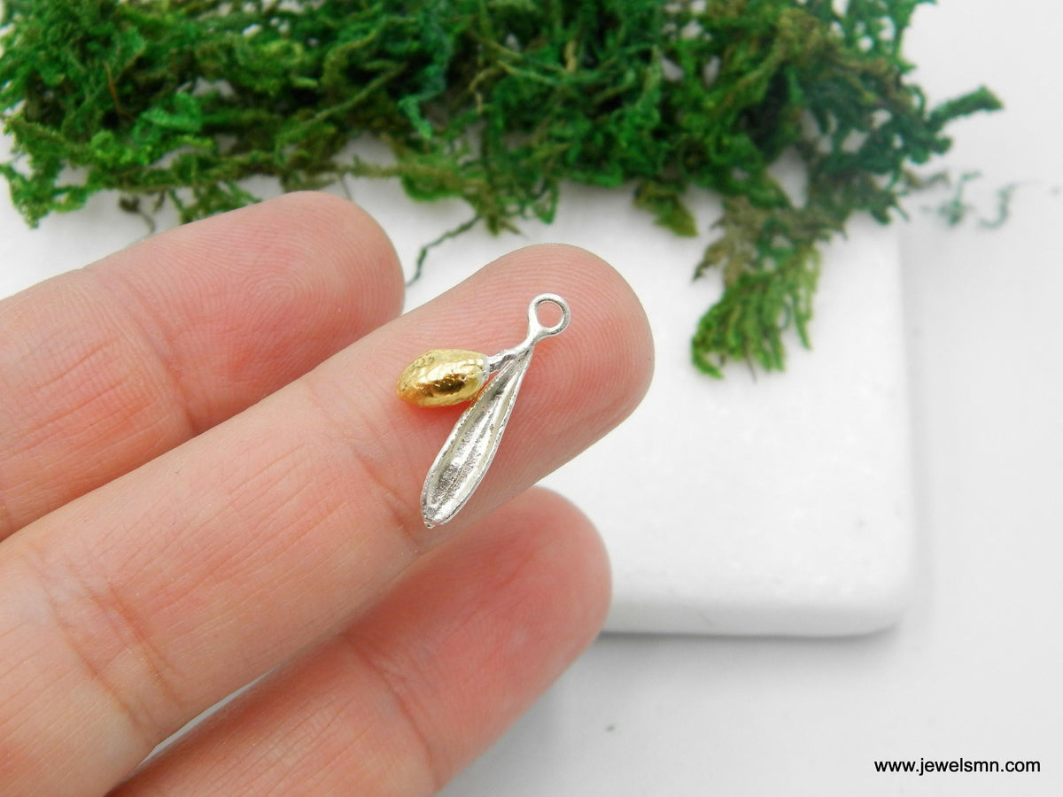 Olive Leaf Necklace, Handmade Minimalist Jewelry, Organic Tree Pendant, Gift for Success &amp; Health, Two-Tone Gold and Sterling Silver 925