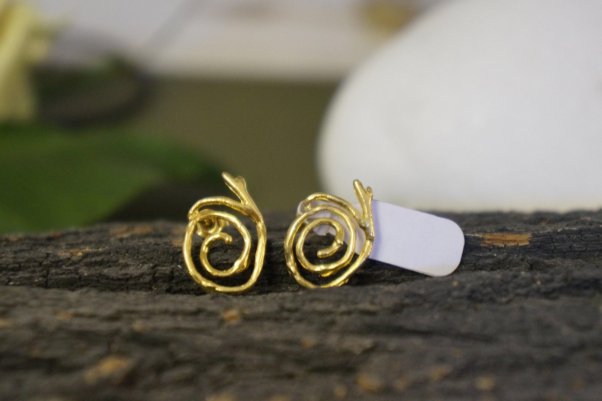 Women gift jewelry,Spiral Stud Earrings, Jasmine Twig in sterling silver 925 or 14k Gold Plated.Spiral symbol of life's unfolding journey.