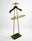 Luxury Dressboy Vintage Brass & Black Leather Valet Suit & Clothes Stand