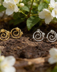 Women gift jewelry,Spiral Stud Earrings, Jasmine Twig in sterling silver 925 or 14k Gold Plated.Spiral symbol of life's unfolding journey.