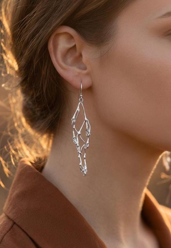 Real Jasmine Branch Earrings, Handmade Nature Jewelry, Organic Statement Dangles, Eco Gift for Purity &amp; Luck, Gold or Sterling Silver 925