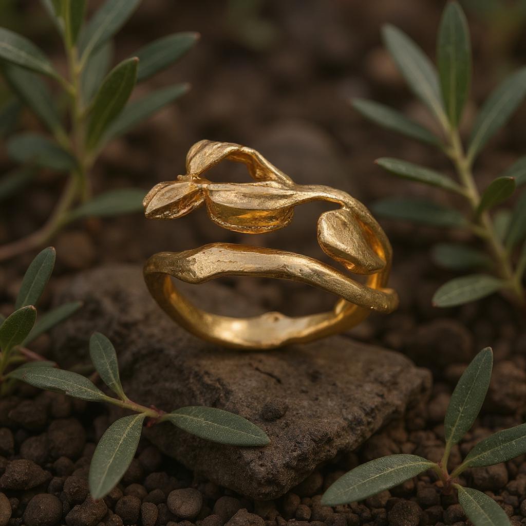 Real Olive Branch Ring, Handmade Nature Jewelry, Organic Tree Twig, Gift for Victory &amp; Health, Eco Sustainable Sterling Silver 925