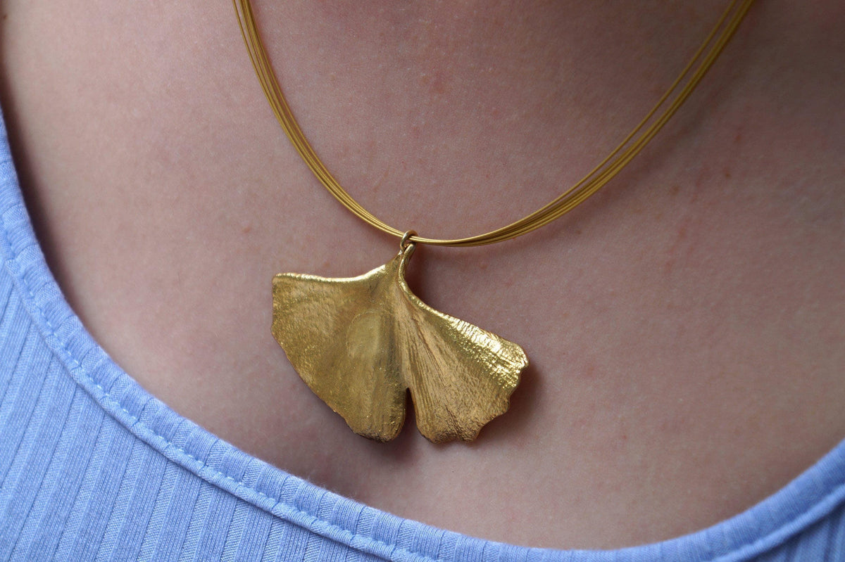 Real Gingko Biloba Necklace, 14K Gold Plated Brass Pendant, Natural Leaf Necklace, Handmade Boho Jewelry Gift, Birthday Gift for Women