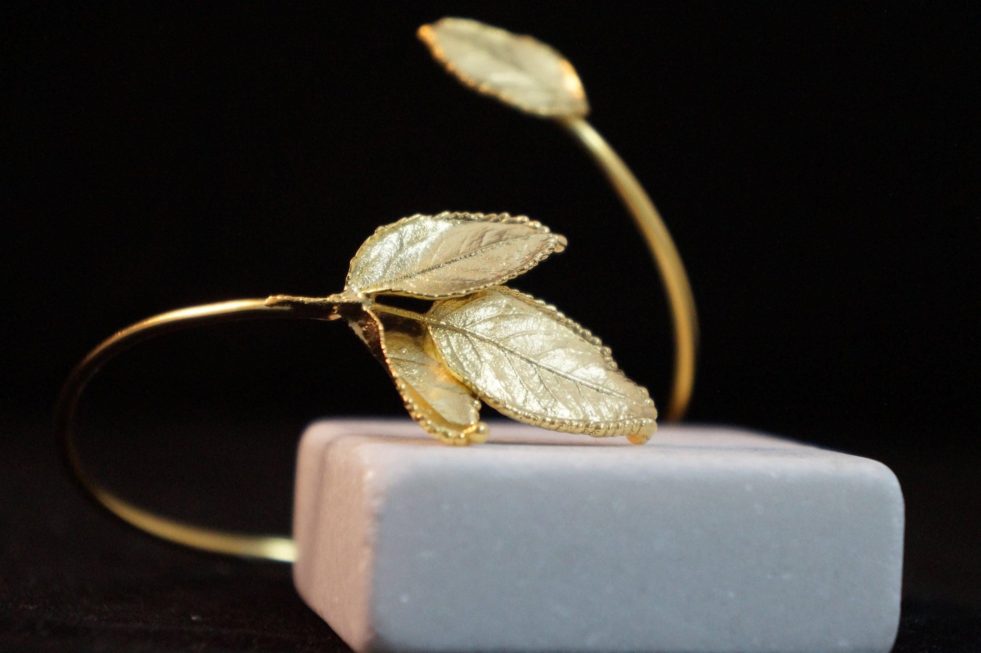 Real Rose Leaves Bracelet, Handmade Nature Jewelry, Organic Forest Cuff, Gift for Passion &amp; Health, Eco Sustainable Gold on Brass