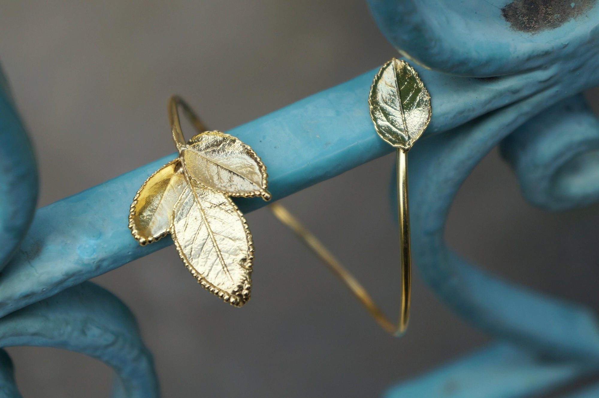 Real Rose Leaves Bracelet, Handmade Nature Jewelry, Organic Forest Cuff, Gift for Passion &amp; Health, Eco Sustainable Gold on Brass