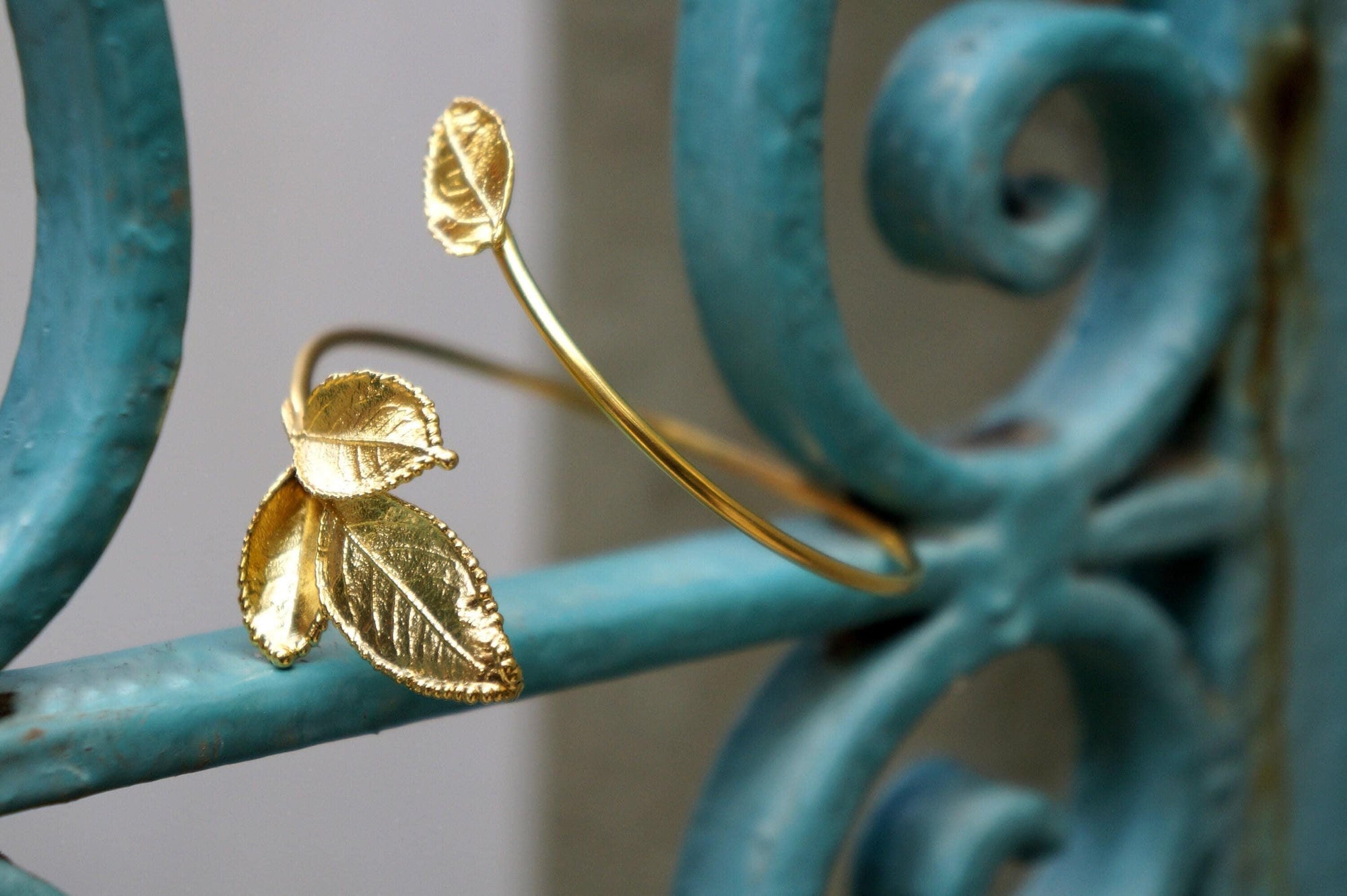 Real Rose Leaves Bracelet, Handmade Nature Jewelry, Organic Forest Cuff, Gift for Passion &amp; Health, Eco Sustainable Gold on Brass