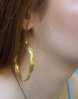 Olive Leaf Hoop Earrings - Large, Gold Plated Brass, Nature Style