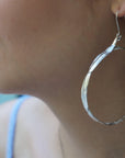 Olive Leaf Hoop Earrings - Large, Gold Plated Brass, Nature Style