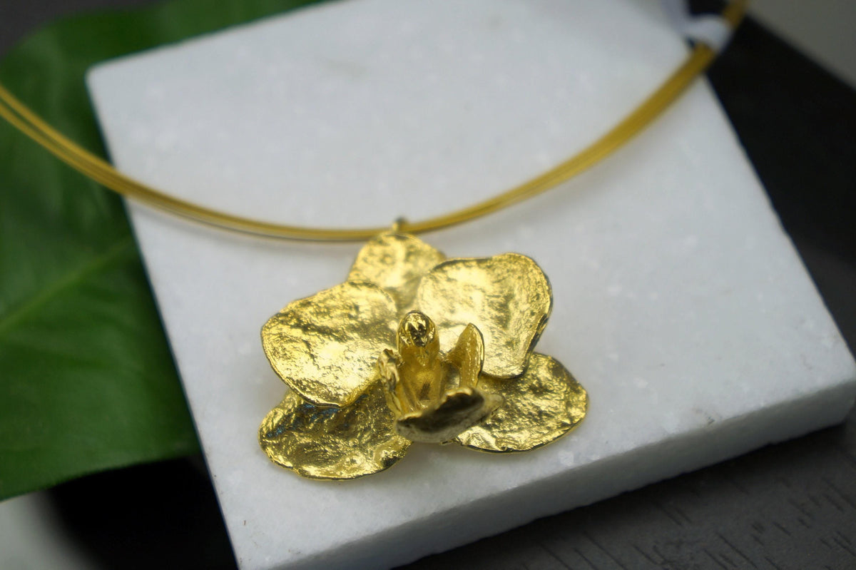 Orchid Necklace: Delicate Real Flower Jewelry (Gold Plated Silver)