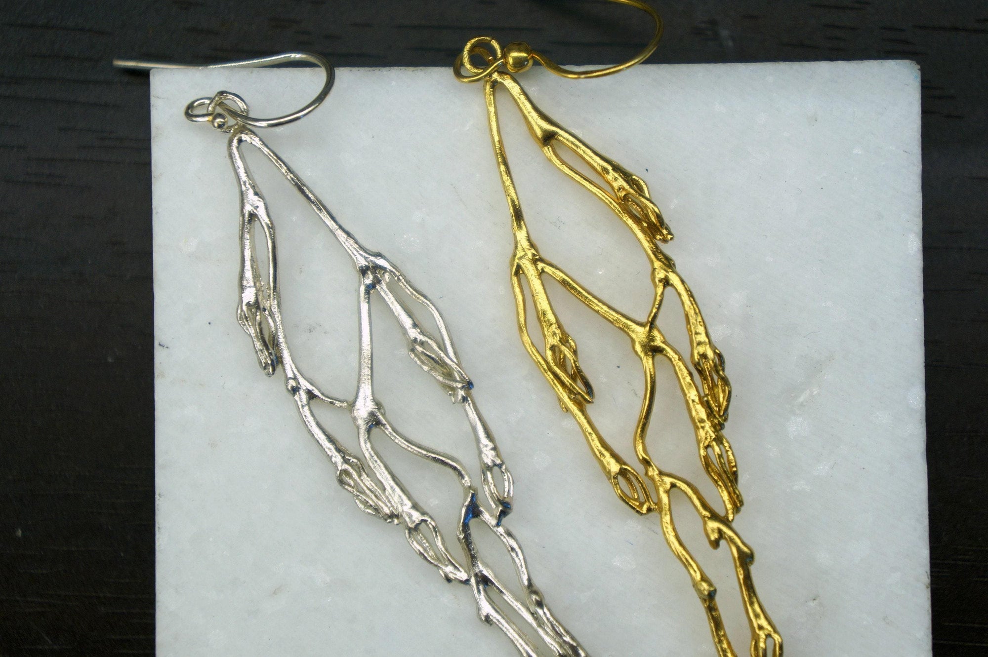 Real Jasmine Branch Earrings, Handmade Nature Jewelry, Organic Statement Dangles, Eco Gift for Purity &amp; Luck, Gold or Sterling Silver 925