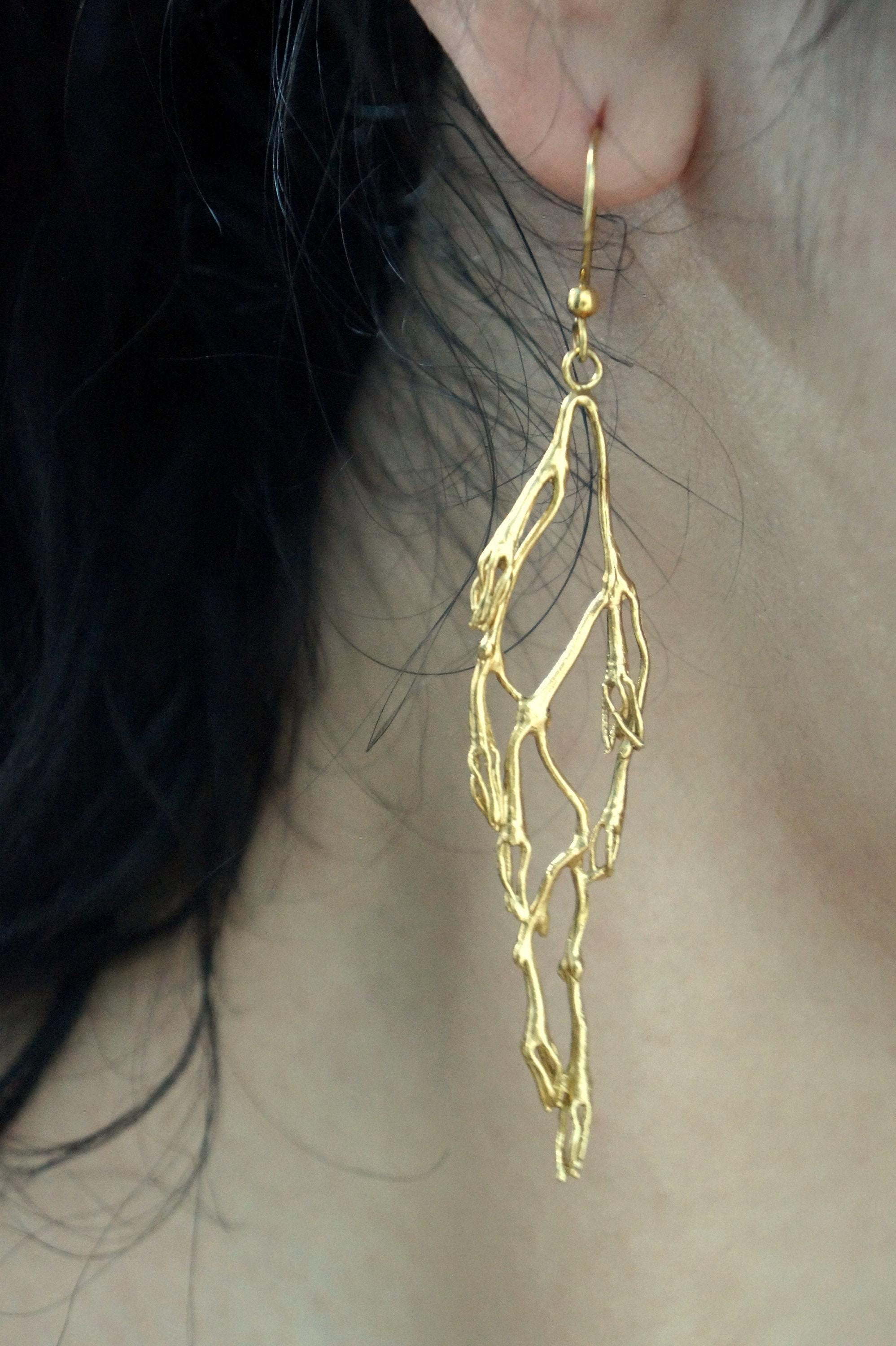 Real Jasmine Branch Earrings, Handmade Nature Jewelry, Organic Statement Dangles, Eco Gift for Purity &amp; Luck, Gold or Sterling Silver 925