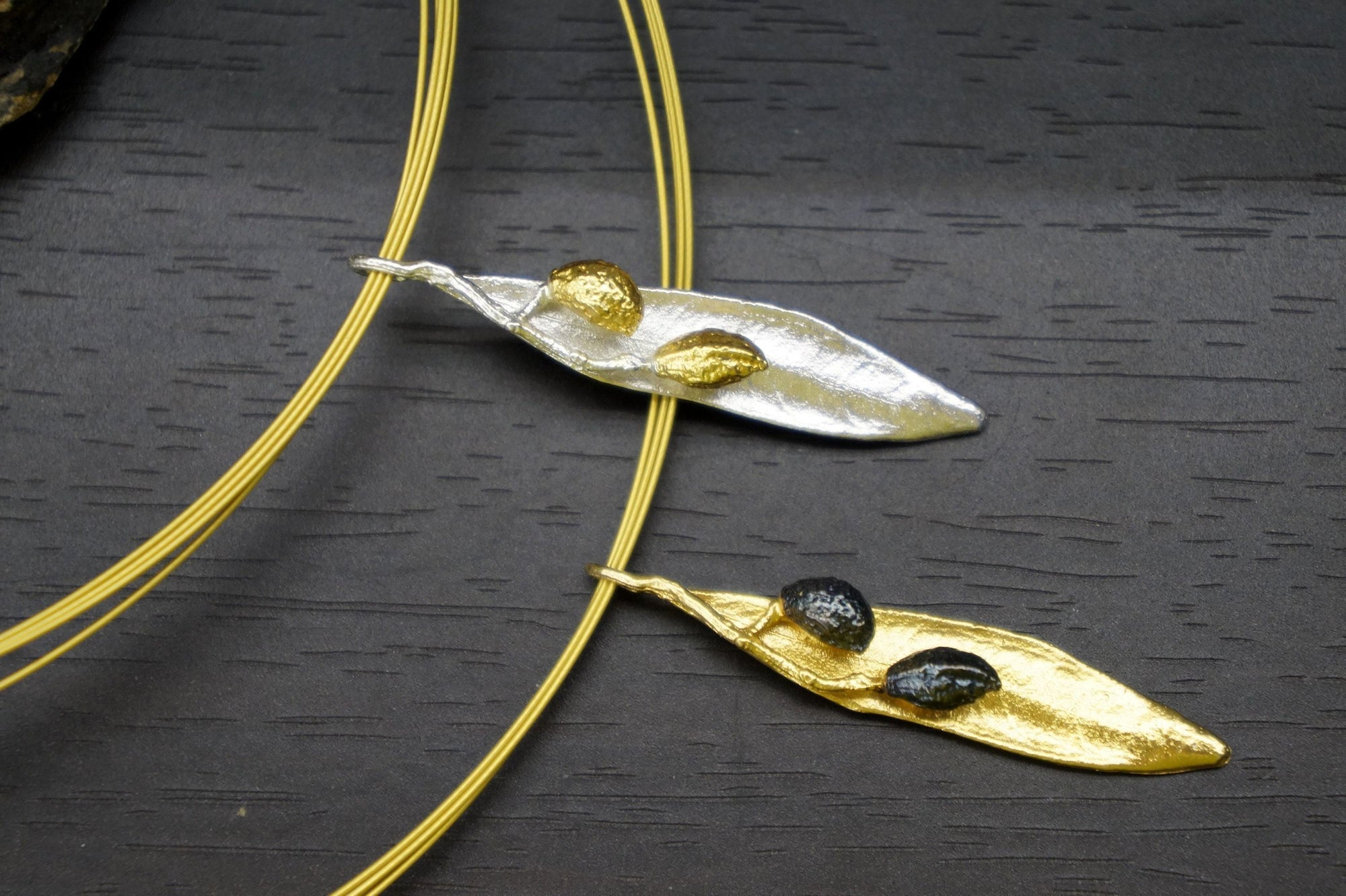 Real Olive Leaf Necklace, Handmade Minimalist Jewelry, Organic Tree Pendant Band, Gift for Health &amp; Success, Gold and Sterling Silver 925