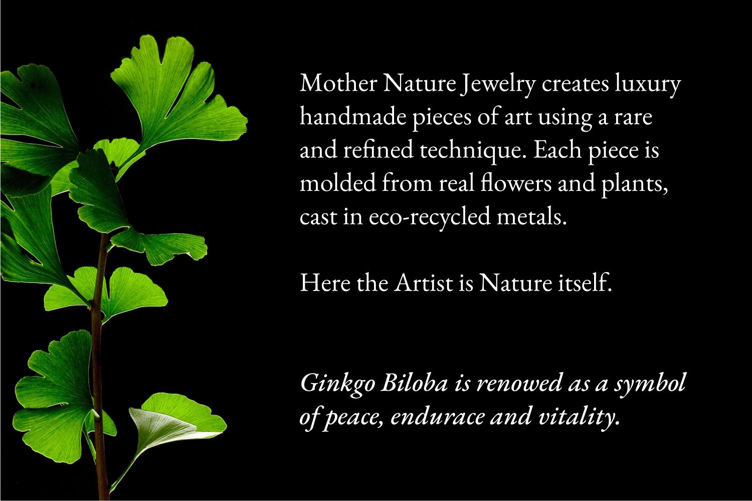 Gold Ginkgo Biloba Leaf Ring, Handmade Statement Jewelry, Organic Nature Band, Boho Gift for Luck &amp; Health, Sterling Silver 925