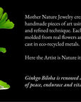 Gold Ginkgo Biloba Leaf Ring, Handmade Statement Jewelry, Organic Nature Band, Boho Gift for Luck & Health, Sterling Silver 925