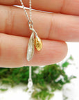 Olive Leaf Necklace, Handmade Minimalist Jewelry, Organic Tree Pendant, Gift for Success & Health, Two-Tone Gold and Sterling Silver 925