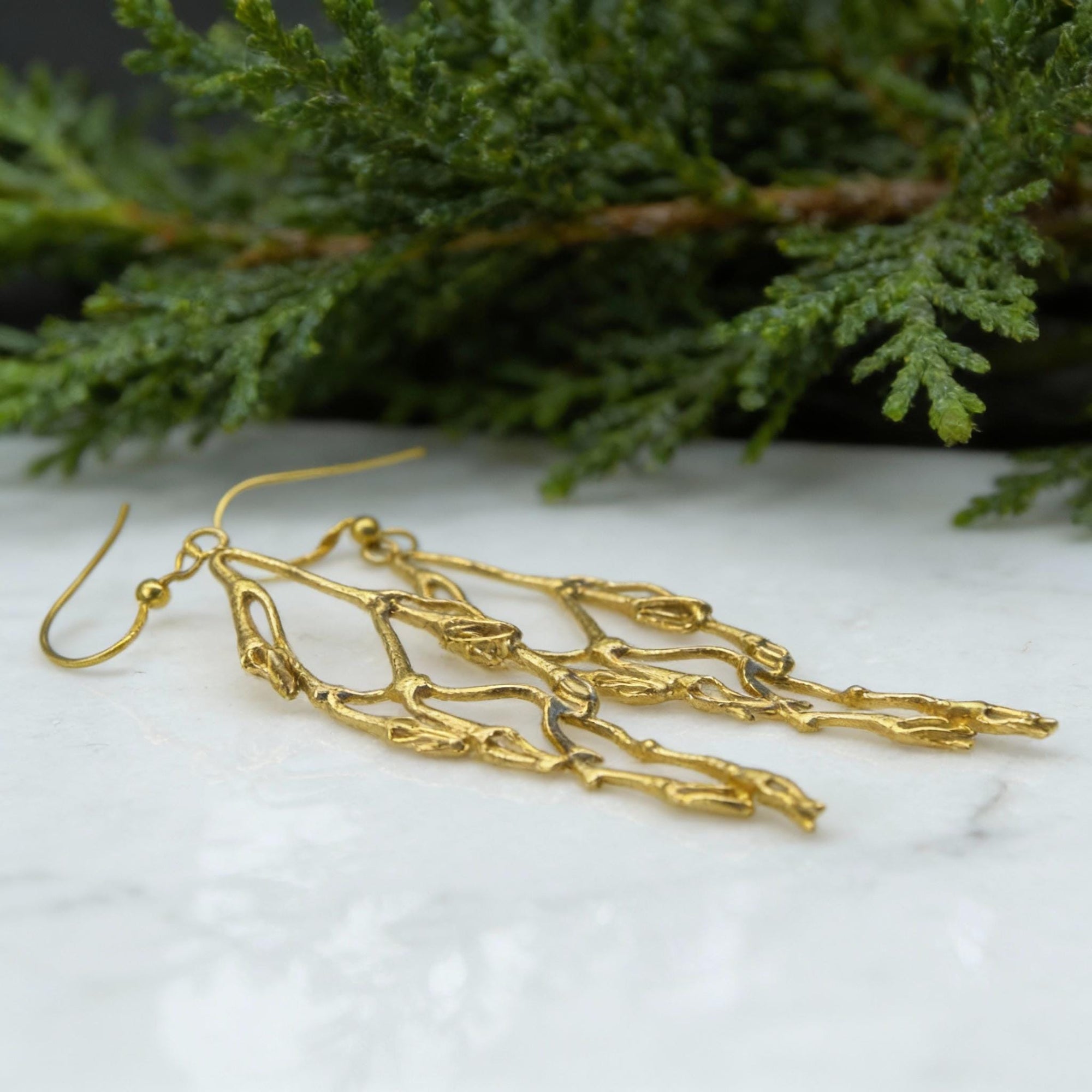 Real Jasmine Branch Earrings, Handmade Nature Jewelry, Organic Statement Dangles, Eco Gift for Purity &amp; Luck, Gold or Sterling Silver 925