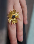 Nature Inspired Daisy Ring - Gold Plated Recycled Brass with Black Rhodium