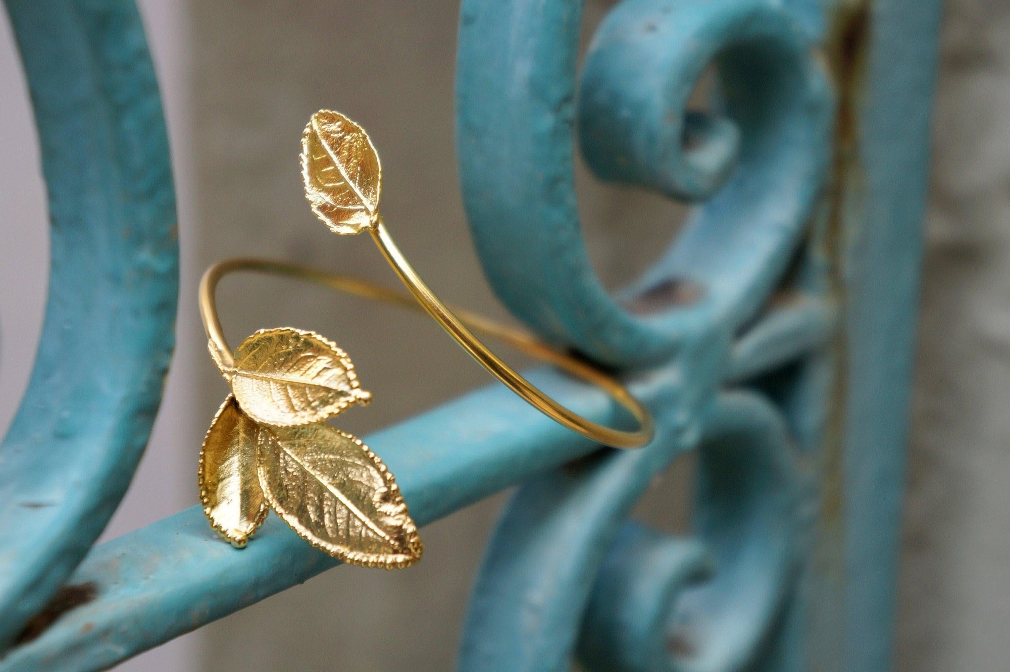 Real Rose Leaves Bracelet, Handmade Nature Jewelry, Organic Forest Cuff, Gift for Passion &amp; Health, Eco Sustainable Gold on Brass
