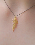 Solid Gold Acacia Leaf Necklace, Handmade Nature Jewelry, Organic Forest Pendant, Gift for Vitality & Health, Real Gold (9K, 14K, 18K)