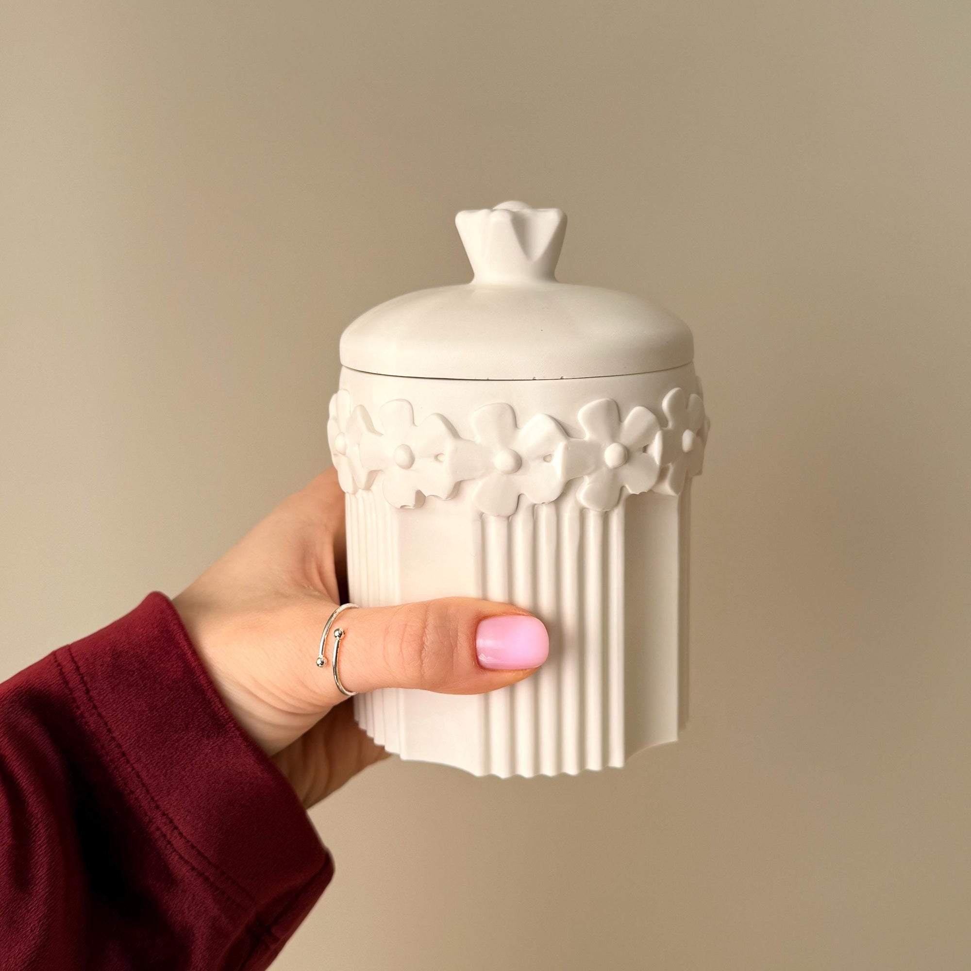 Wild Bloom Jar Soy Wax Candle with Lid : Large Jesmonite Vessel Scented Wood Wick
