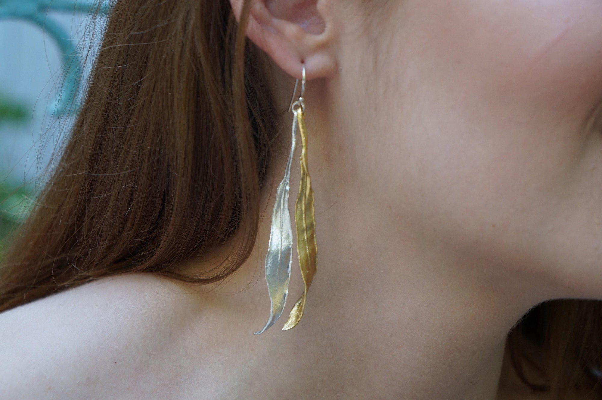 Real Olive Leaf Earrings, Handmade Statement Jewelry, Organic Forest Dangles, Nature's Gift for Luck &amp; Health, Gold and Sterling Silver 925