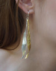 Real Olive Leaf Earrings, Handmade Statement Jewelry, Organic Forest Dangles, Nature's Gift for Luck & Health, Gold and Sterling Silver 925