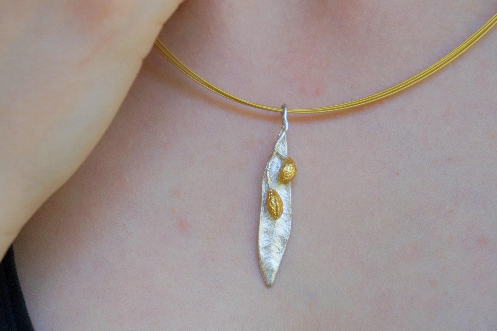Real Olive Leaf Necklace, Handmade Minimalist Jewelry, Organic Tree Pendant Band, Gift for Health &amp; Success, Gold and Sterling Silver 925
