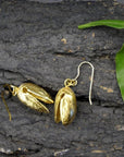 Real Pistachio Earrings, 14K Gold Plated Brass Jewelry, Gold Drop Earrings, Handmade Minimalist Jewelry Gift, Gift for Her