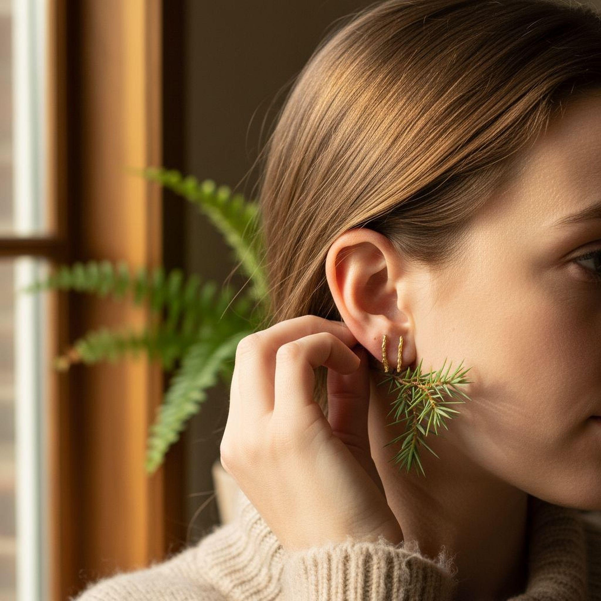 Real Juniper Branch Studs, Handmade Minimalist Jewelry, Organic Forest Earrings, Dainty Gift for Health &amp; Resilience, Sterling Silver 925