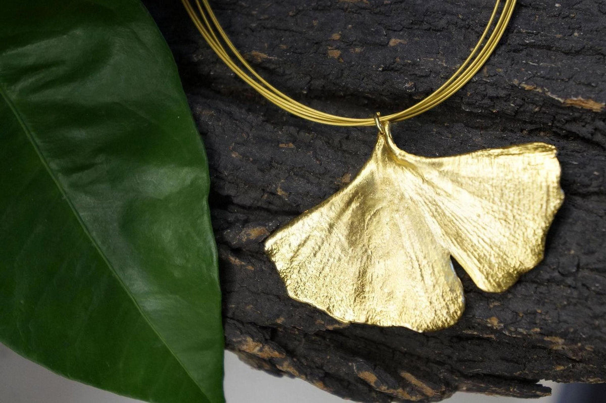 Real Ginkgo Biloba Leaf Necklace, Handmade Nature Jewelry, Organic Forest Pendant, Gift for Longevity &amp; Success, Sterling Silver 925