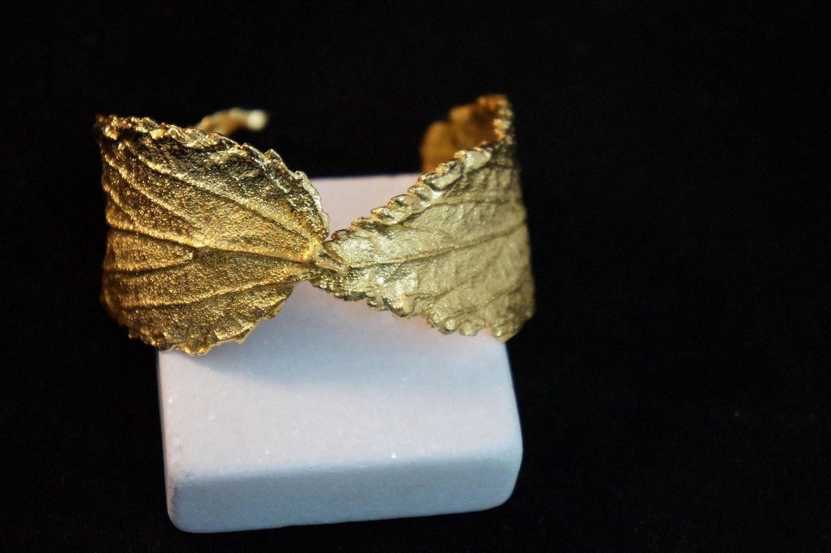 Real Hibiscus Leaf Bracelet, Handmade Nature Jewelry, Organic Forest Cuff, Gift for Beauty &amp; Vitality, Gold or Sterling Silver 925