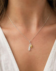 Olive Leaf Necklace, Handmade Minimalist Jewelry, Organic Tree Pendant, Gift for Success & Health, Two-Tone Gold and Sterling Silver 925