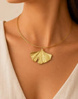 Real Gingko Biloba Necklace, 14K Gold Plated Brass Pendant, Natural Leaf Necklace, Handmade Boho Jewelry Gift, Birthday Gift for Women