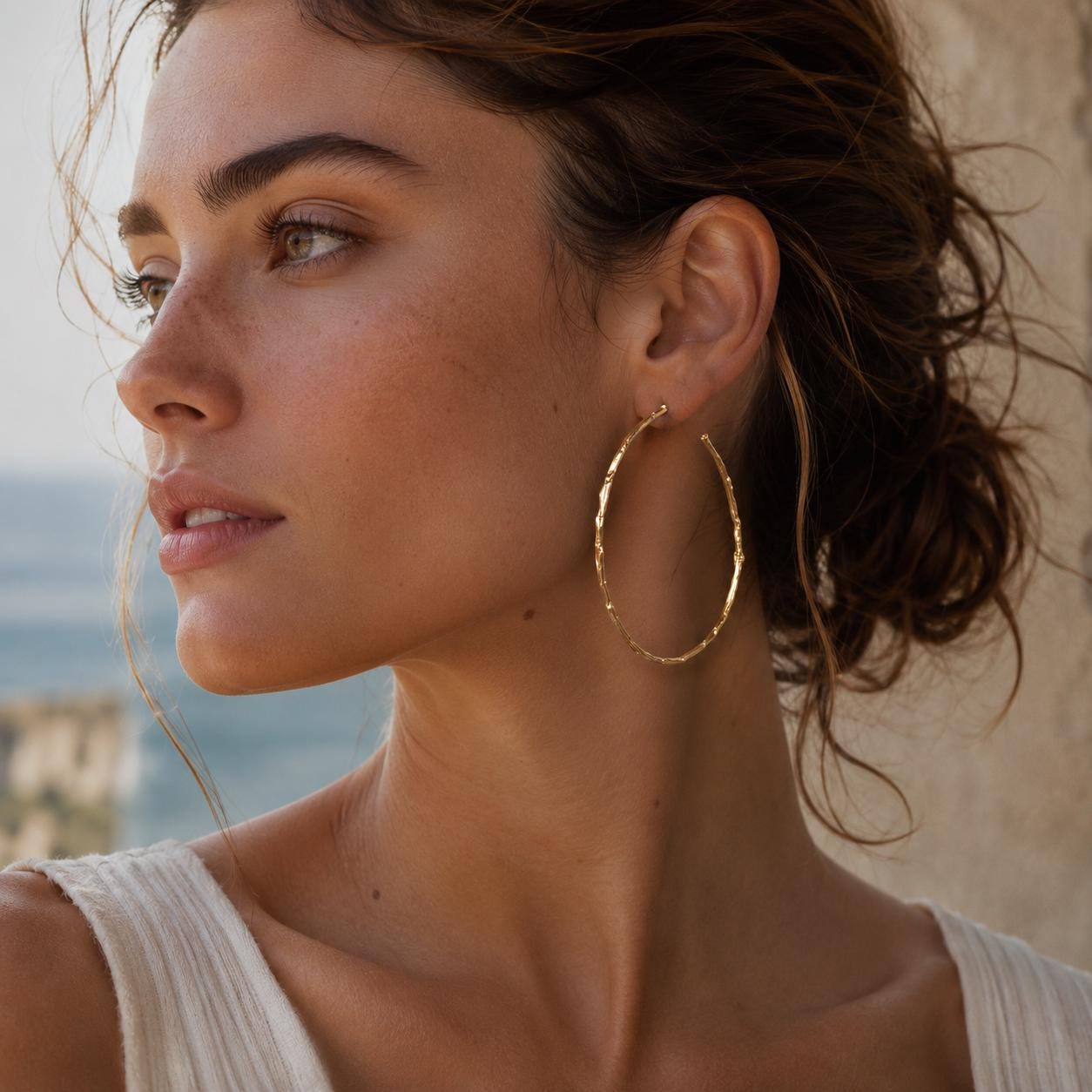 Gold Olive Branch Hoops, Handmade Nature Jewelry, Botanical Tree Earrings, Gift for Luck &amp; Success, Eco Sustainable Sterling Silver 925