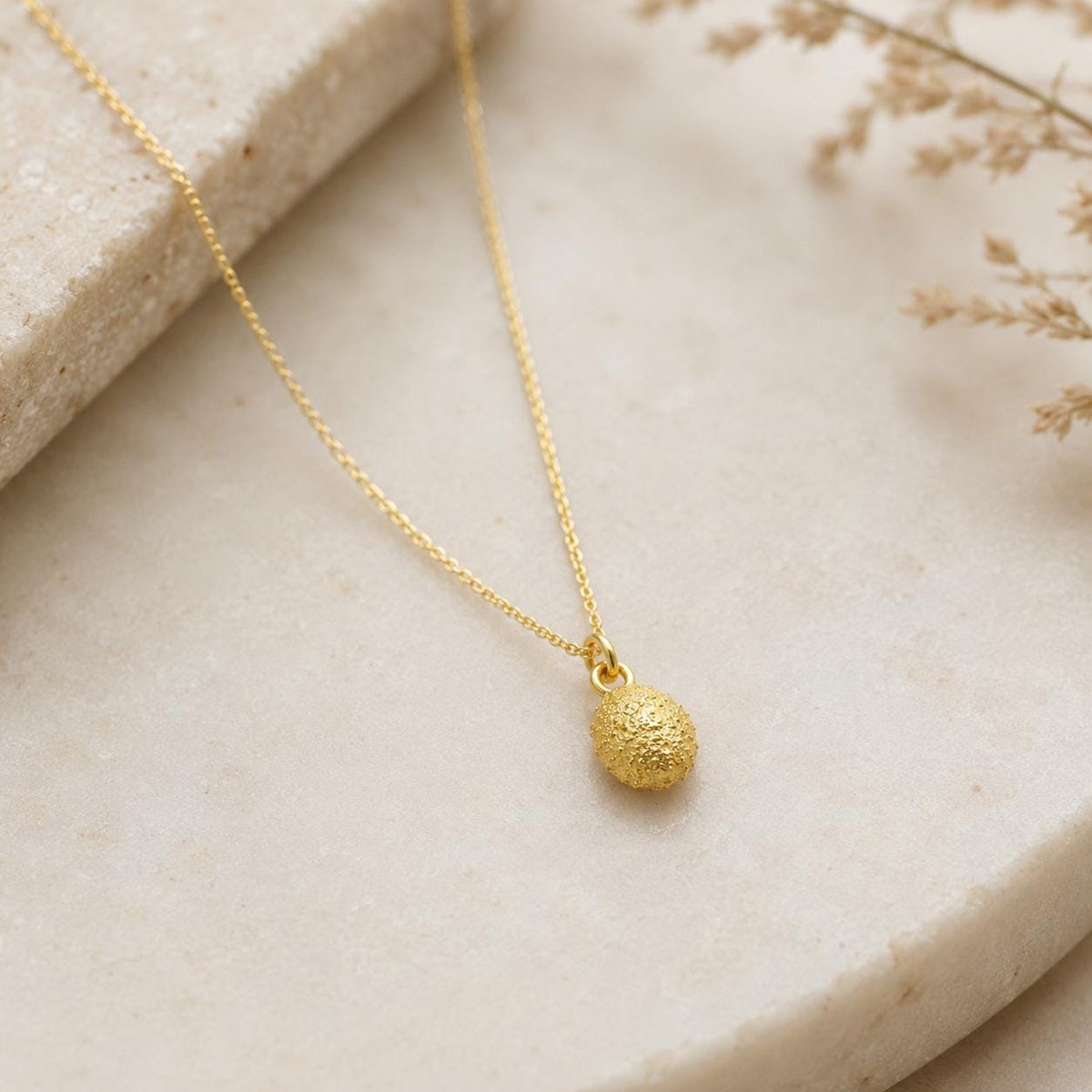 Tiny Urchin Gold Necklace, Handmade Minimalist Jewelry, Nature-Inspired Ocean Pendant, Gift for Renewal and Health, Sterling Silver 925
